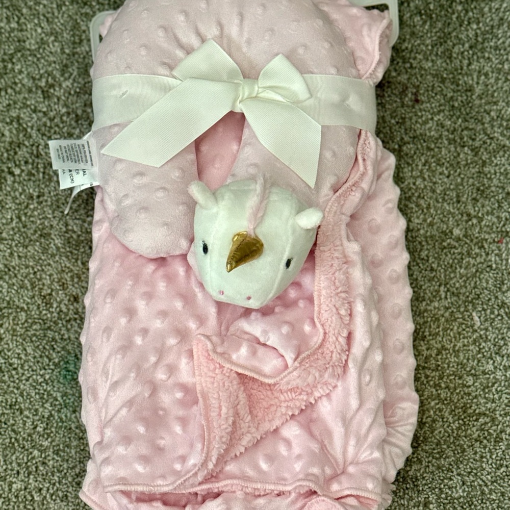 Pink Unicorn Baby Blanket with Headrest